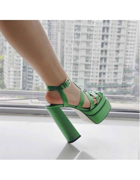 White Platform Chunky High Heel Hollow Out Strappy Sandals