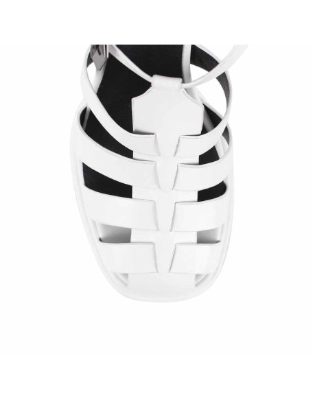 White Platform Chunky High Heel Hollow Out Strappy Sandals