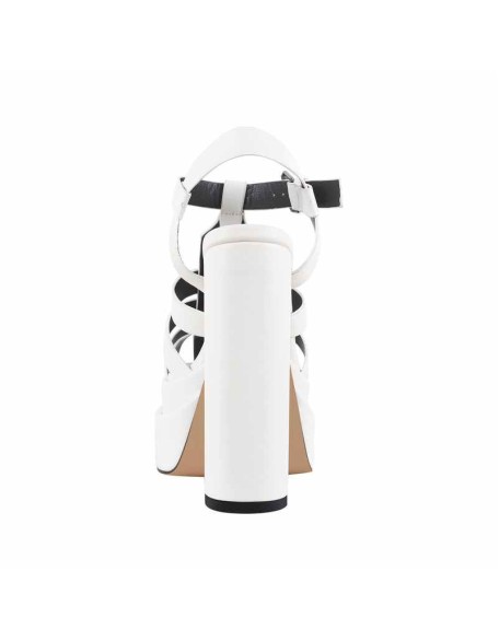 White Platform Chunky High Heel Hollow Out Strappy Sandals
