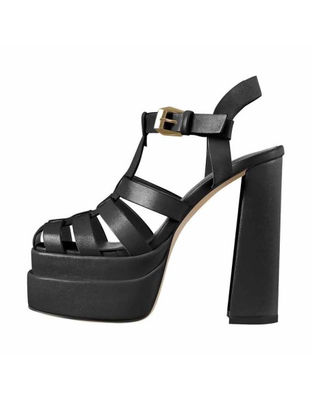White Platform Chunky High Heel Hollow Out Strappy Sandals