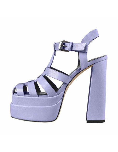 White Platform Chunky High Heel Hollow Out Strappy Sandals