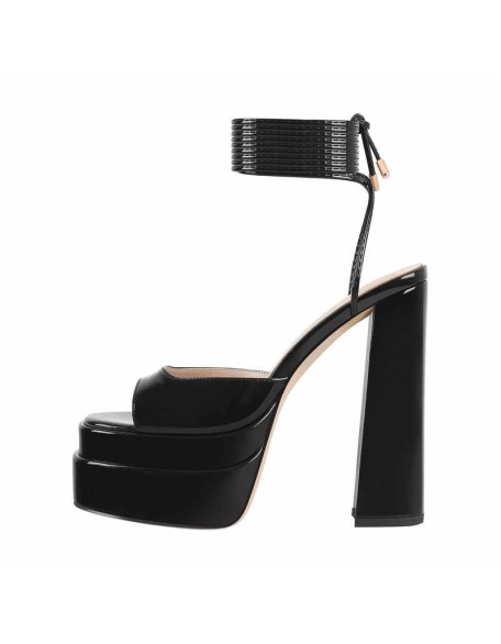 Black Platform Chunky High Heel Lace Up Sandals