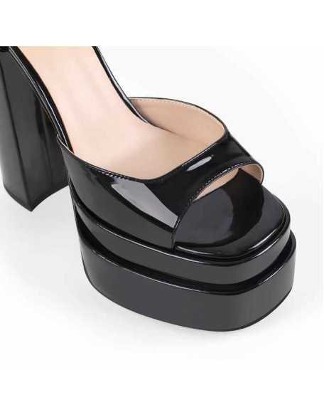 Black Platform Chunky High Heel Lace Up Sandals
