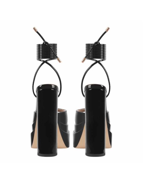 Black Platform Chunky High Heel Lace Up Sandals