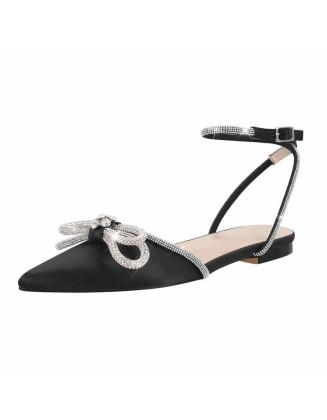 Pointed Toe Rhinestone Bowknot Sandals Flats