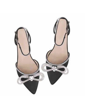 Pointed Toe Rhinestone Bowknot Sandals Flats