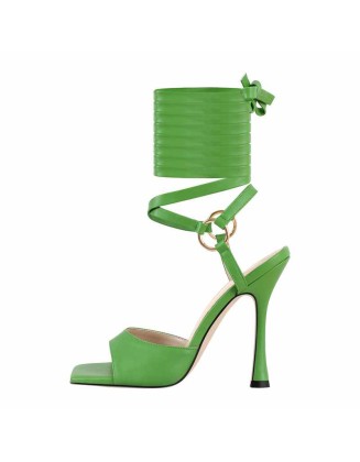 Green Lace Up Gladiator High Heel Sandals