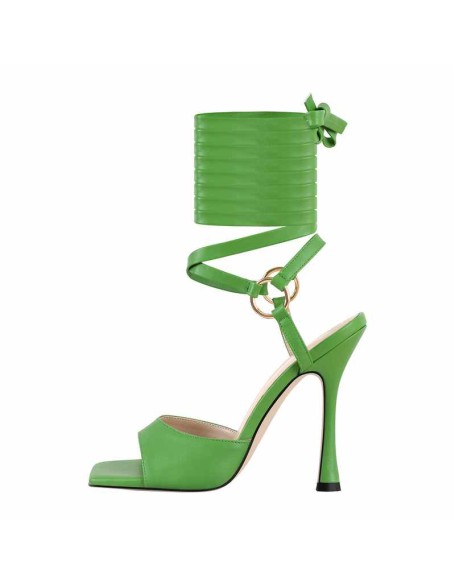 Green Lace Up Gladiator High Heel Sandals