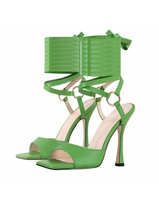 Green Lace Up Gladiator High Heel Sandals