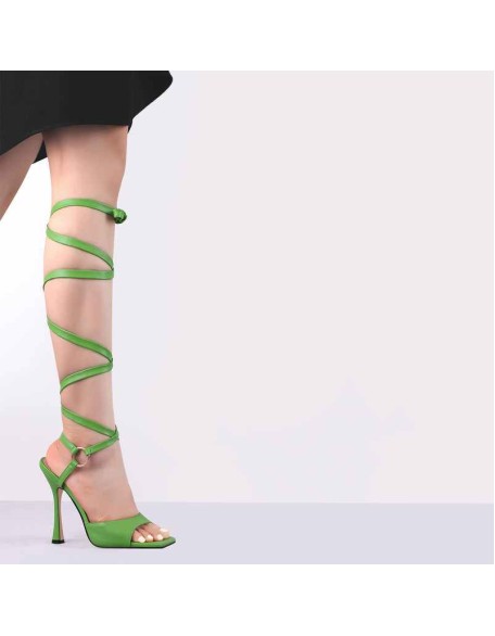 Green Lace Up Gladiator High Heel Sandals