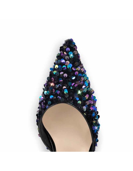 Pointed Toe Sequin Lace Up Pumps
