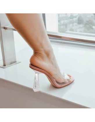 Clear Heel Slip On Sandals Mules