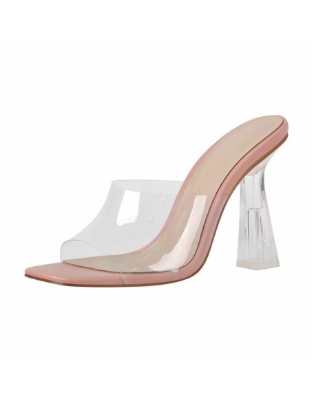 Clear Heel Slip On Sandals Mules