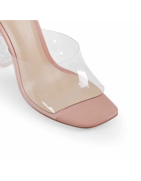Clear Heel Slip On Sandals Mules