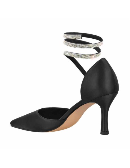 Black Mid Heel Rhinestones Pumps