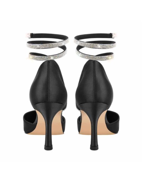 Black Mid Heel Rhinestones Pumps