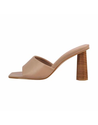 Square Open Toe Mules Chunky Heel Sandals