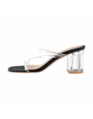 Ankle Strap Mid Clear Chunky Heels Sandals