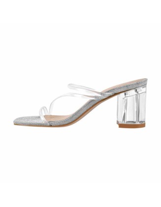 Ankle Strap Mid Clear Chunky Heels Sandals