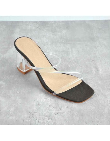 Ankle Strap Mid Clear Chunky Heels Sandals