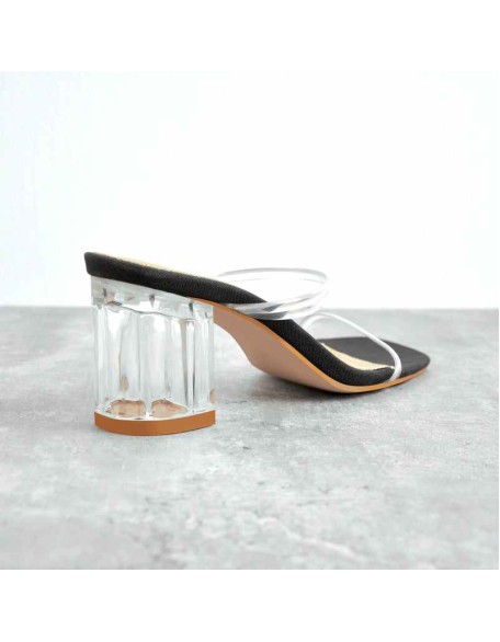 Ankle Strap Mid Clear Chunky Heels Sandals