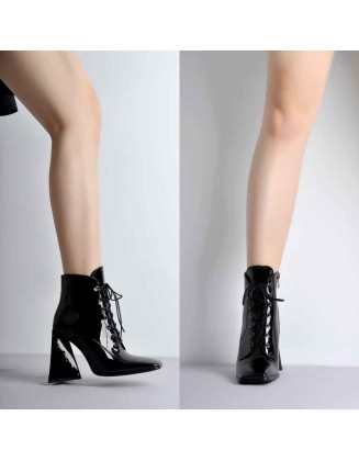 Square Toe Triangle Chunky Heel Ankle Boots
