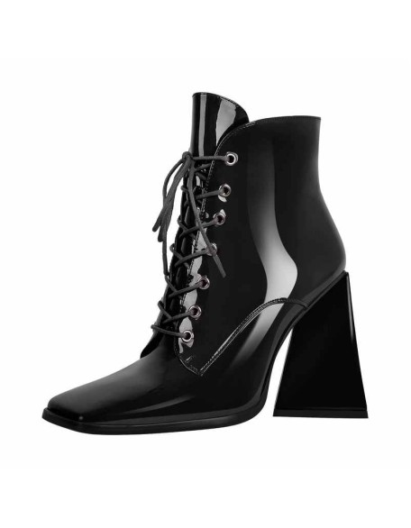 Square Toe Triangle Chunky Heel Ankle Boots