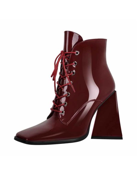 Square Toe Triangle Chunky Heel Ankle Boots