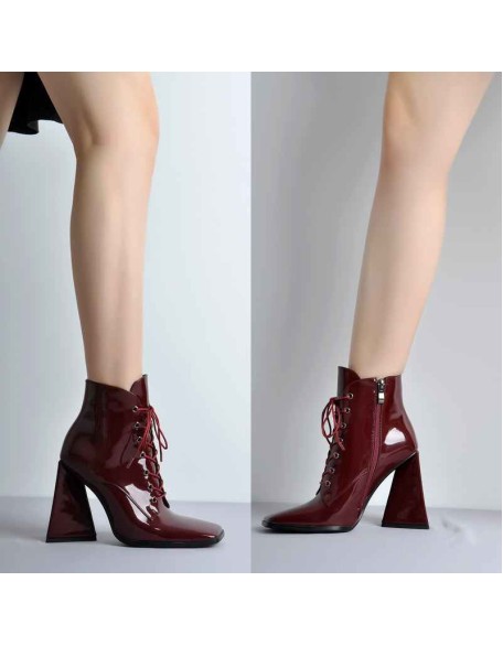 Square Toe Triangle Chunky Heel Ankle Boots