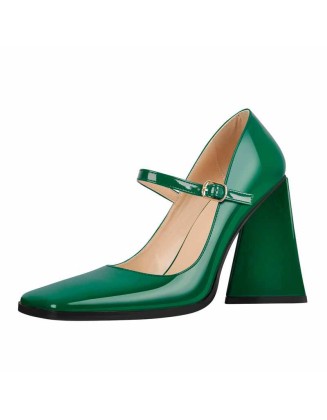 Mary Jane Square Toes Chunky Heels Pumps