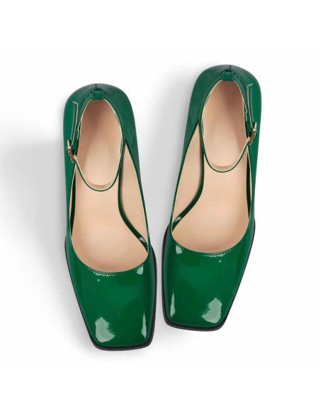 Patent Leather Ankle Strap Chunky High Heel Pumps