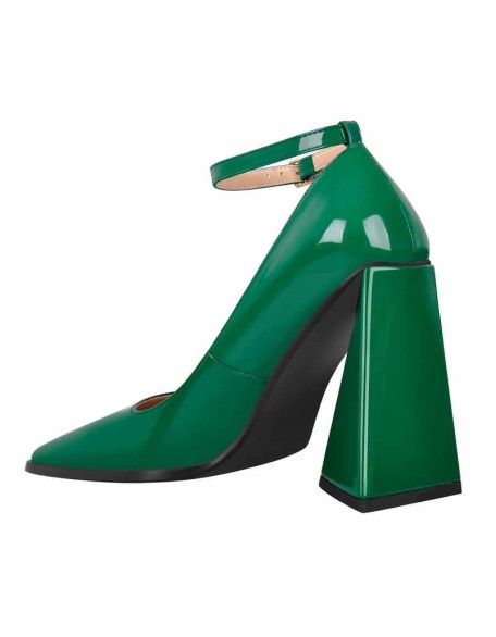 Patent Leather Ankle Strap Chunky High Heel Pumps