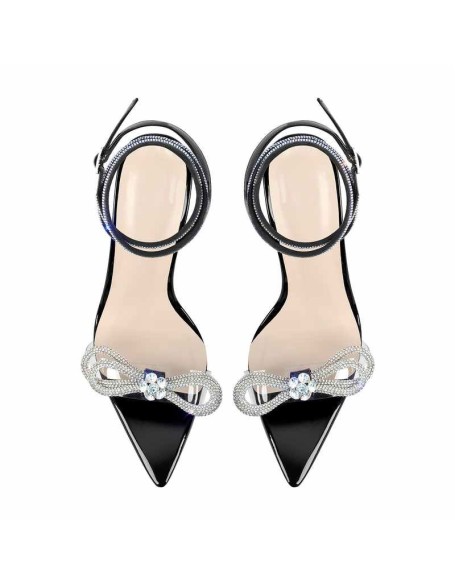Rhinestone Bow Clear Chunky Heel Sandals
