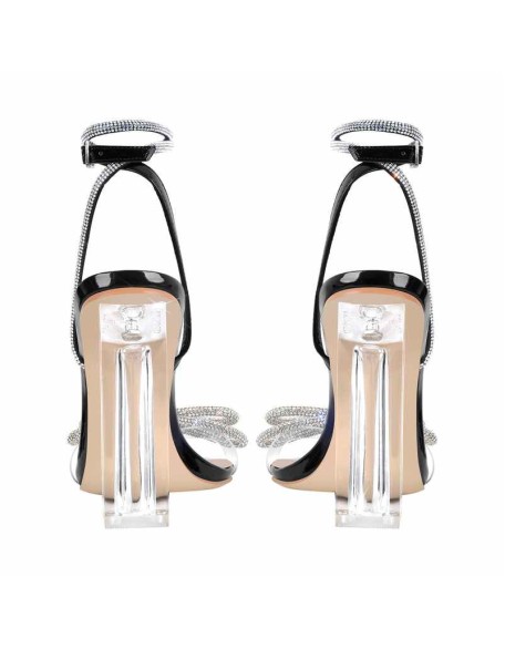 Rhinestone Bow Clear Chunky Heel Sandals