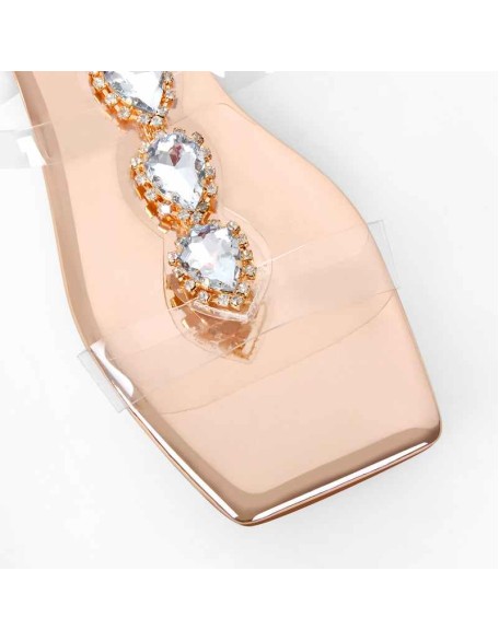 Rhinestone T-Strap Open Toe Flat Sandals