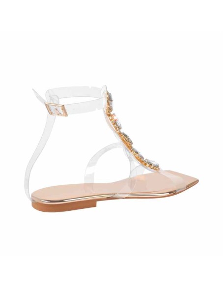 Rhinestone T-Strap Open Toe Flat Sandals