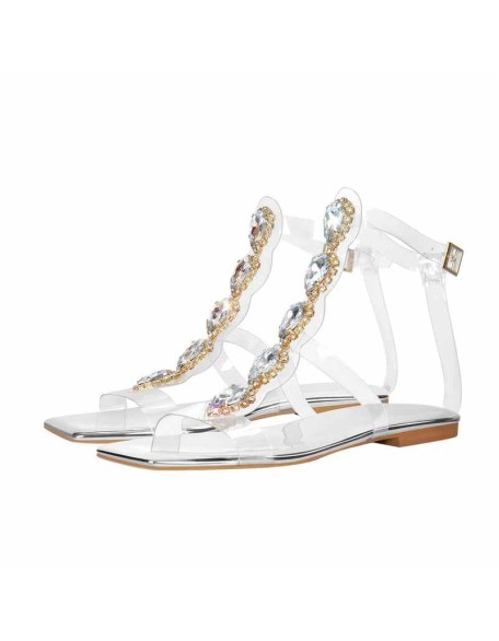 Rhinestone T-Strap Open Toe Flat Sandals