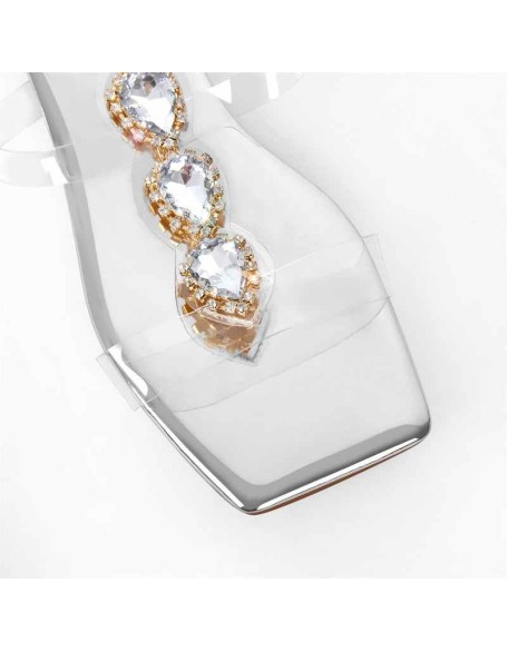Rhinestone T-Strap Open Toe Flat Sandals