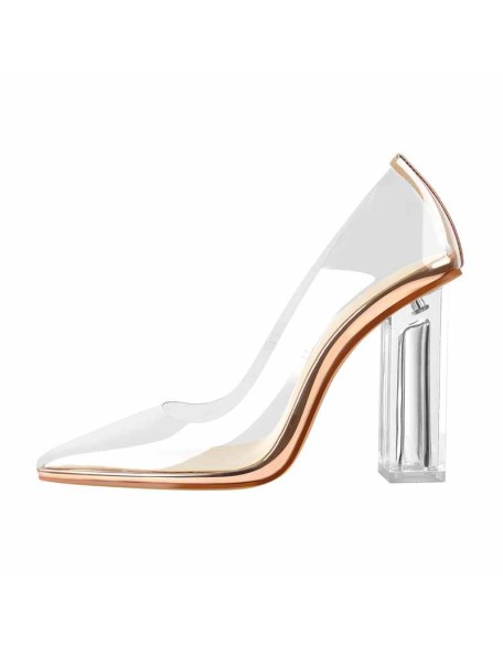 Clear Pointed Toe Block High Heel Pumps