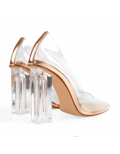Clear Pointed Toe Block High Heel Pumps
