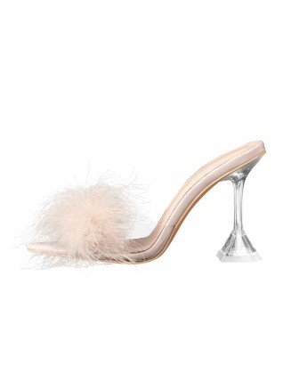 Pink Flurry Tapered Heels Mule Sandals
