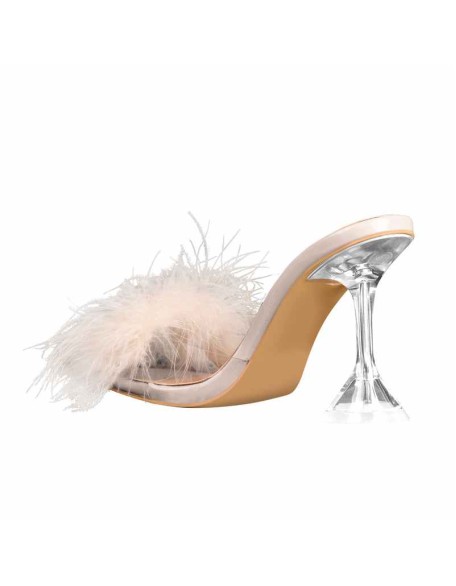 Pink Flurry Tapered Heels Mule Sandals