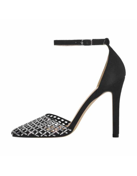 Cutout Rhinestone Mesh Round Toe Pumps