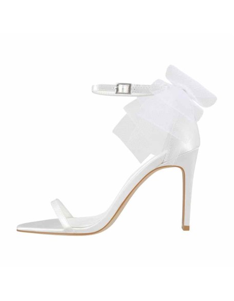 White Mesh Bow Ankle Strap Sandals