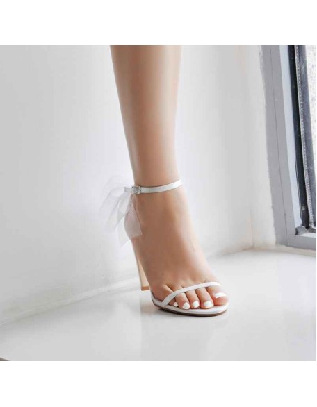 White Mesh Bow Ankle Strap Sandals