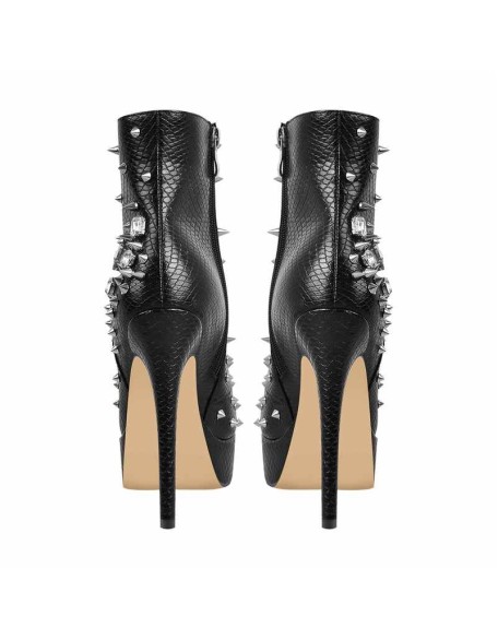 Black Rhinestone Rivet Studded Platform Ankle Boots
