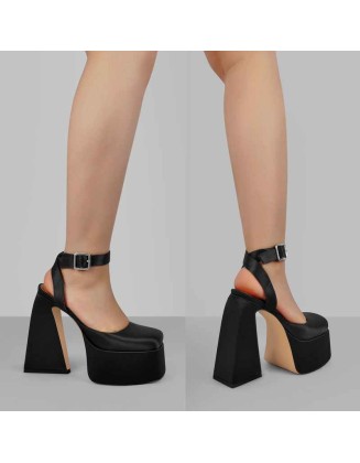 Ankle Strap Platform Chunky High Heel Pumps