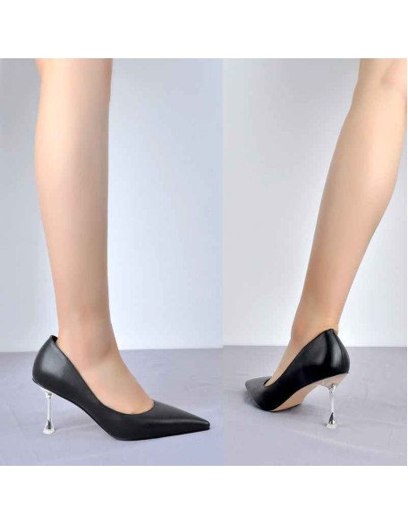 Black Slip on Mid Heel Pumps