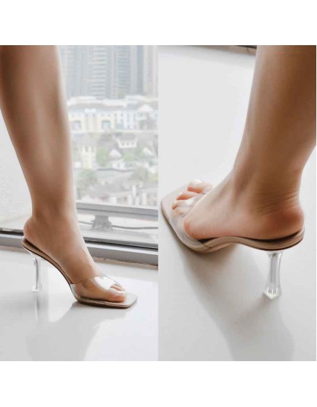 Square Open Toe Transparent Sandal Mules