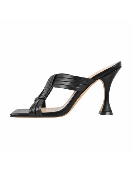 Black Open Toe Mid Kitten Heel Sandals Mules